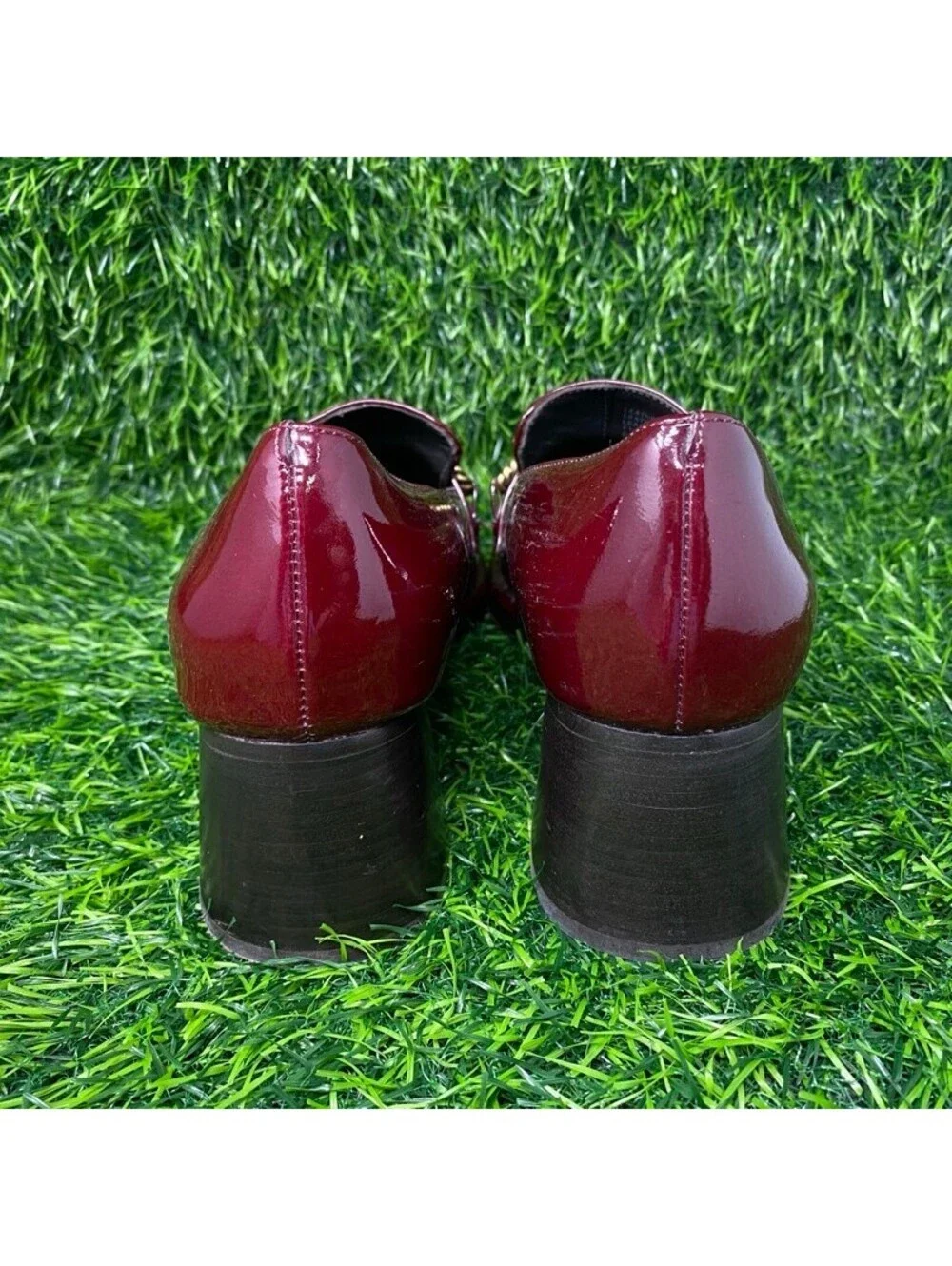 Tory Burch Perrine Patent Leather Mid Heel 55 mm Loafer Womens 7.5M Rubino 2233
